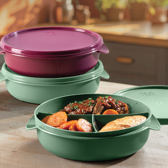 Picture of (PS700+WLK05) 3 Div Bowls W/Lid 1Lt - Cherry+Sage