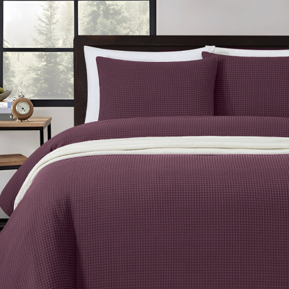 Picture of Waffle Duvet Cover 3pc Set Plum/Double -230x200cm