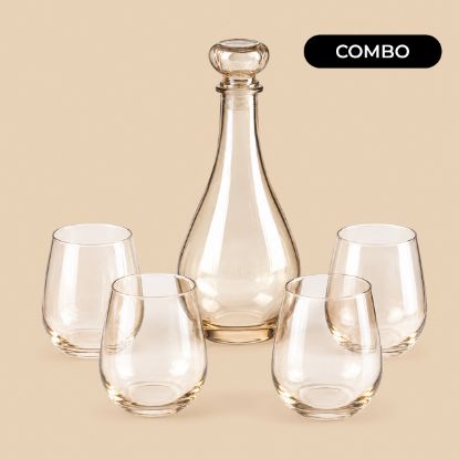 Picture of (WS110+WS116) Golden Decanter + 4 Wine Glasses
