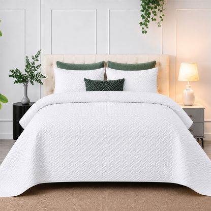 Picture of Concertina Quilt Bed Set 3pc - White/Beige - King
